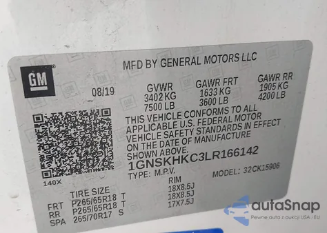 2020 Chevrolet Suburban 4Wd Lt из США, поврежденный, VIN 1GNSKHKC3LR166142